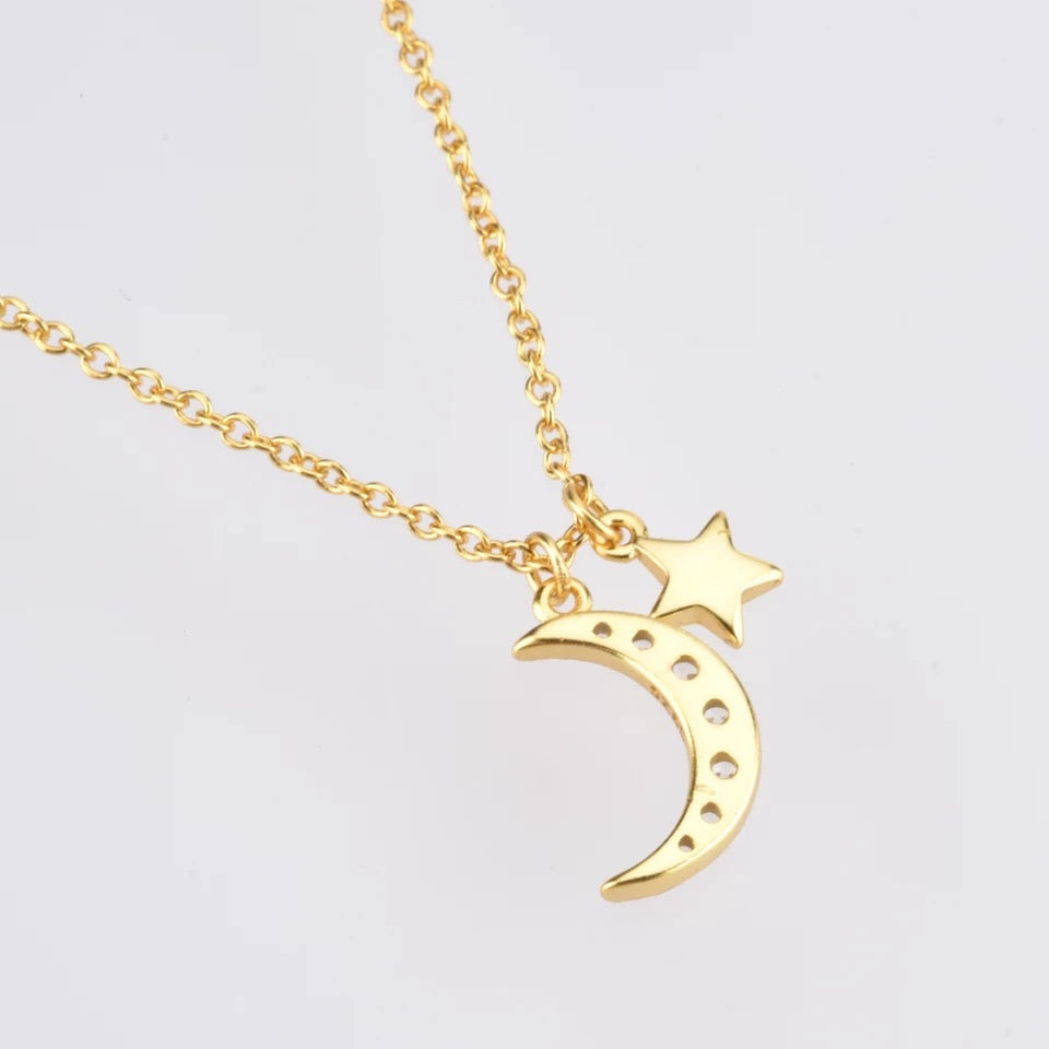 Moon and mini star necklace