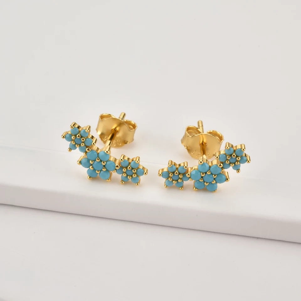 Three Flower Stud Turquoise