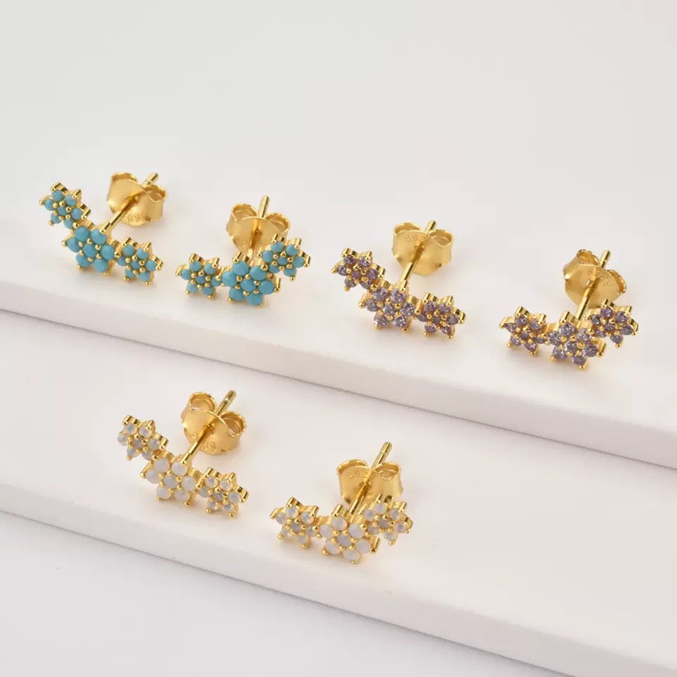Three Flower Stud Turquoise