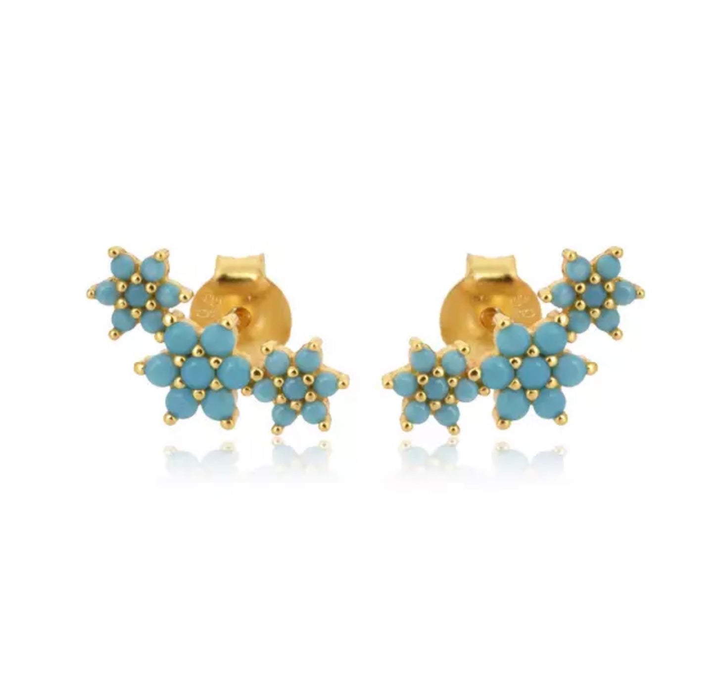 Three Flower Stud Turquoise