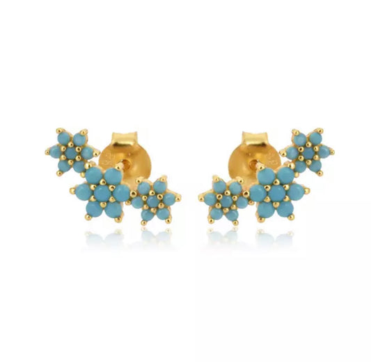 Three Flower Stud Turquoise