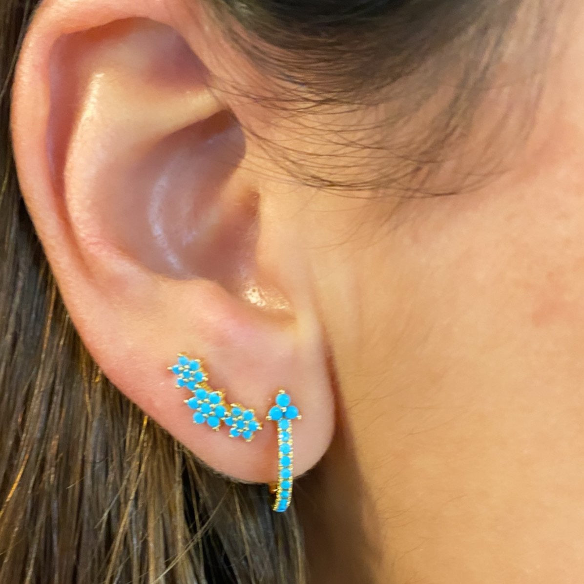 Three Flower Stud Turquoise
