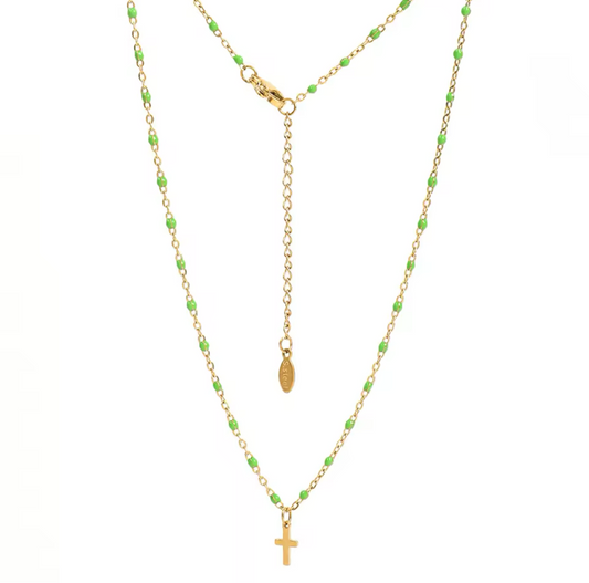 Cross Green Necklace