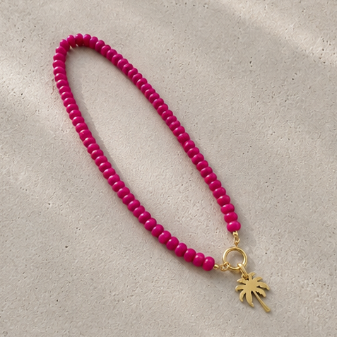 Palm Tree Necklace Fushia