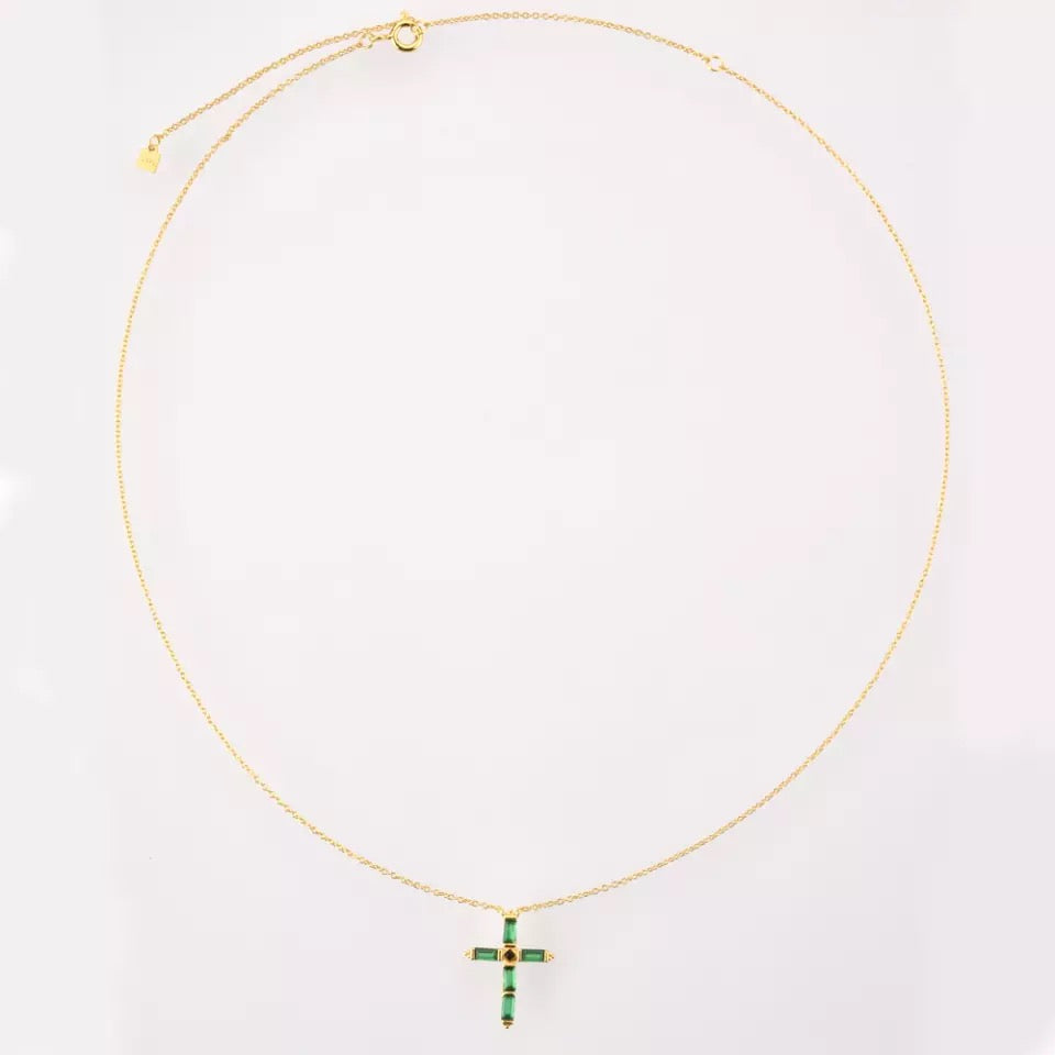 Cross Green Necklace