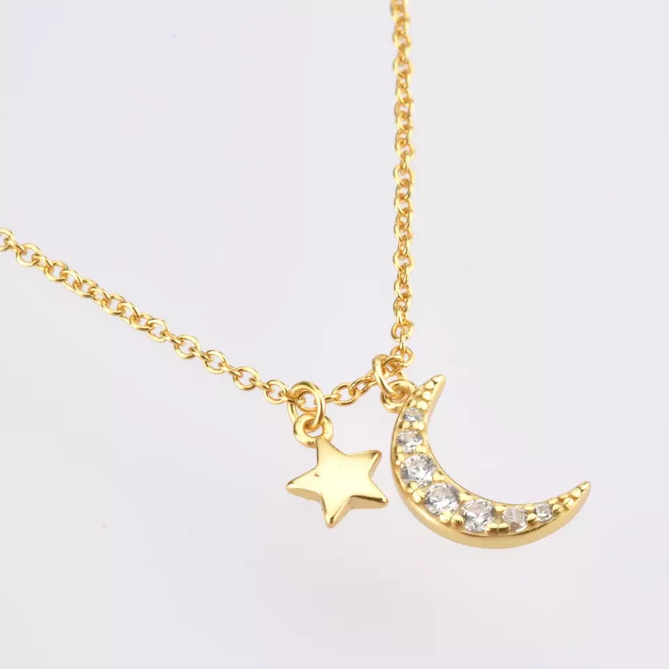 Moon and mini star necklace